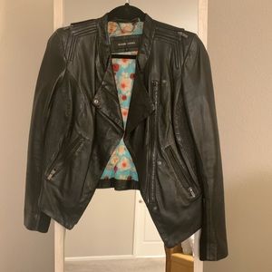 Black Leather Jacket with Zipper Detail